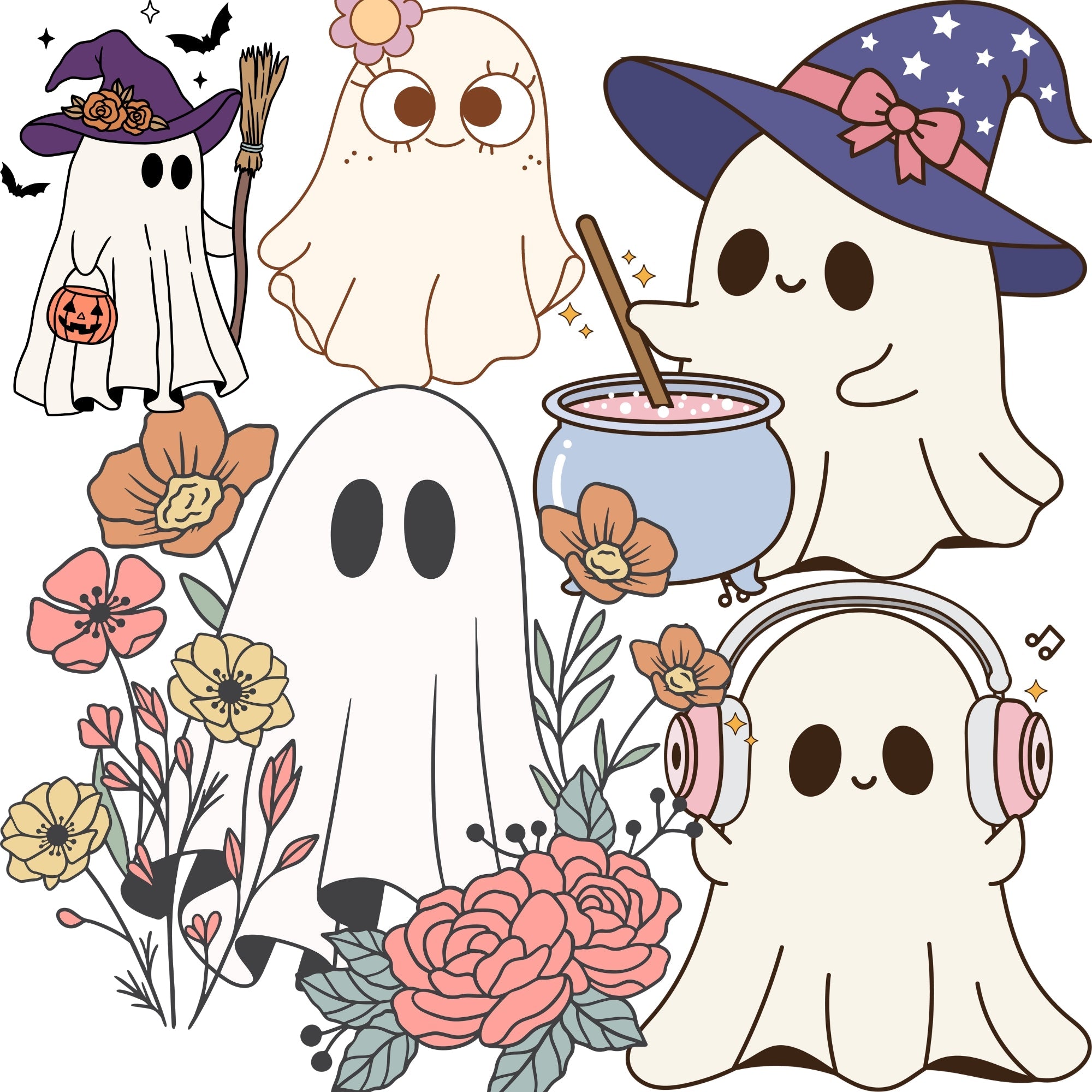 Single Stickers [ High quality 2.5 inches ] Cute Ghosts - Wee Little Books