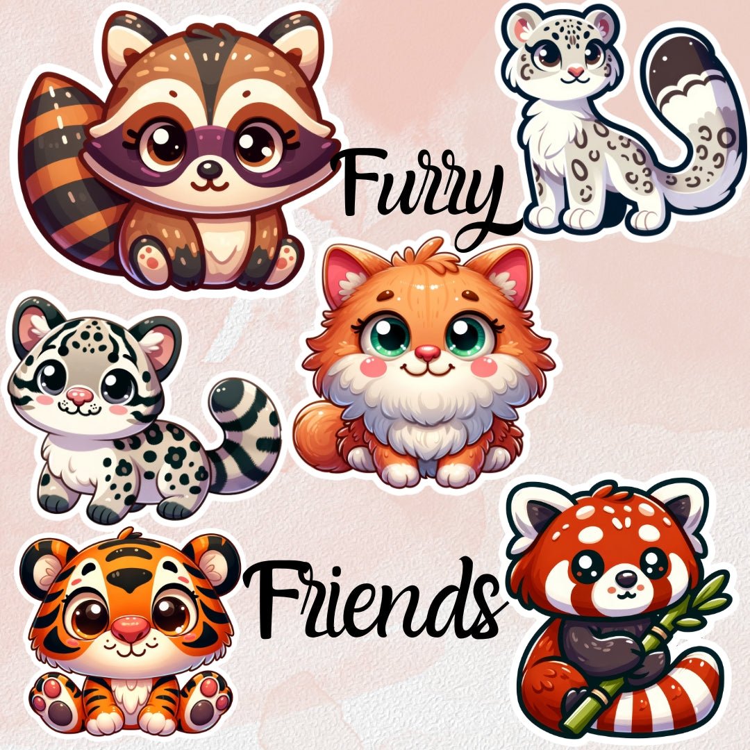 Sticker A5 Sheet [ High quality 6pcs ] Fury Friends - Wee Little Books