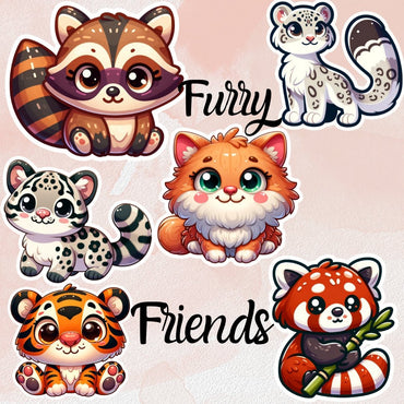 Sticker A5 Sheet [ High quality 6pcs ] Fury Friends - Wee Little Books