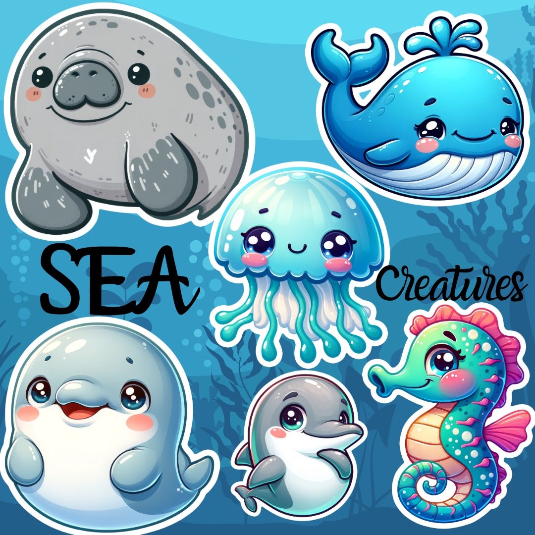 Sticker A5 Sheet [ High quality 6pcs ] Ocean Friends - Wee Little Books