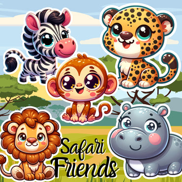 Sticker A5 Sheet [ High quality 6pcs ] Safari Friends - Wee Little Books